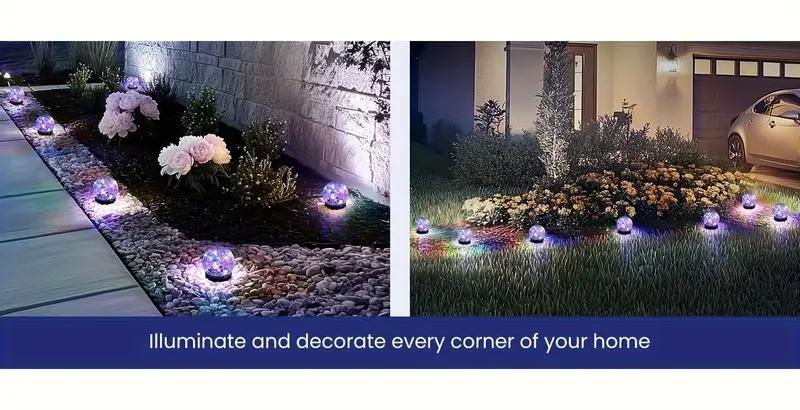 Solar Powered Outdoor Shatterproof High-quality Glass Ball Light With Ground Stakes. Automatic On Off Sensor. Warm, Soft Light Illuminates Patios, Terraces, And Lawns. Suitable For Weddings And Hallow