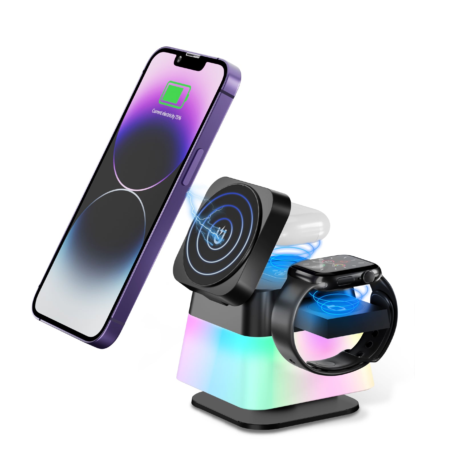 4-in-1 Magnetic Wireless Charging Station with RGB Night Light & Foldable Design