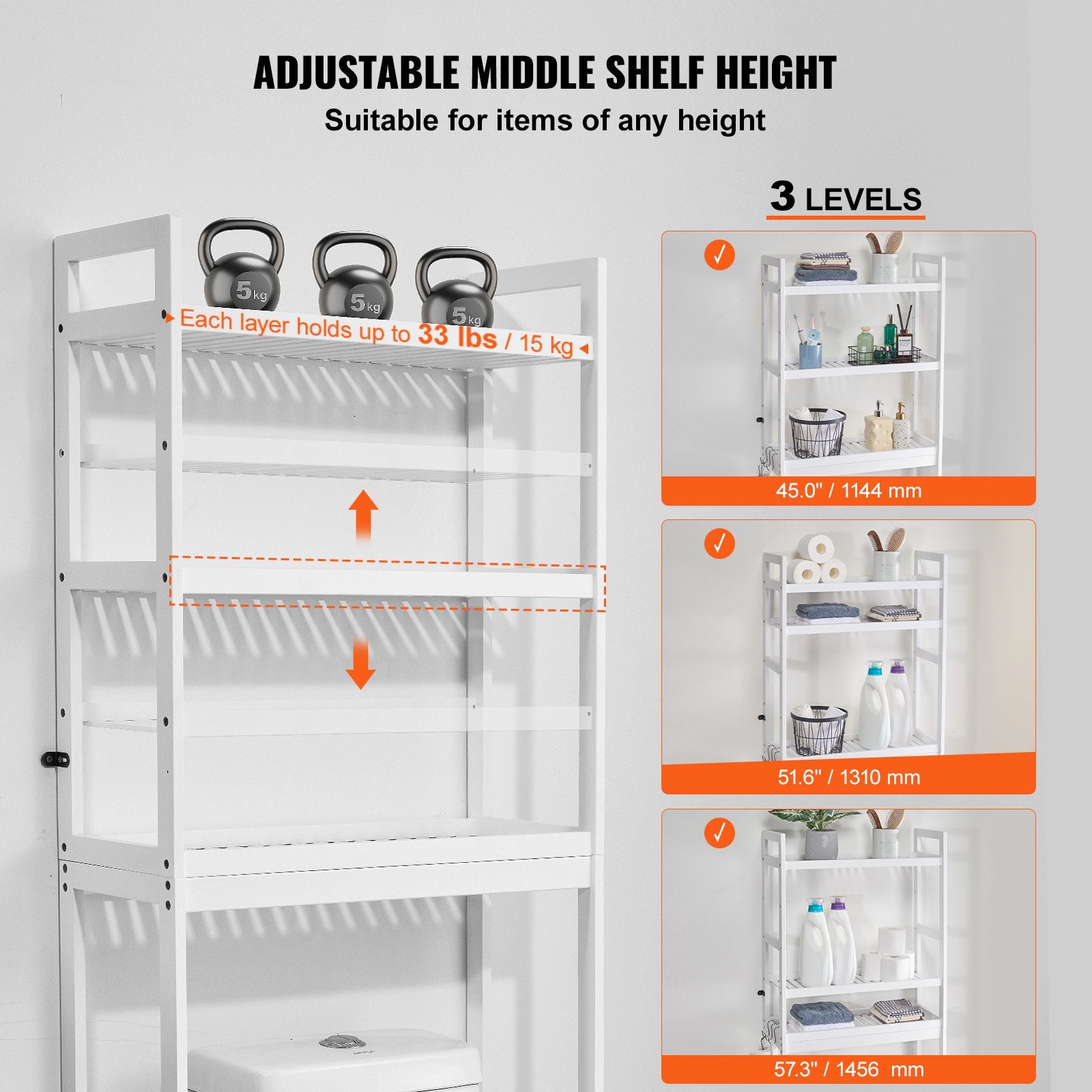 Over The Toilet Storage 3-Tier Bathroom Shelf Rack Space Saver Organizer