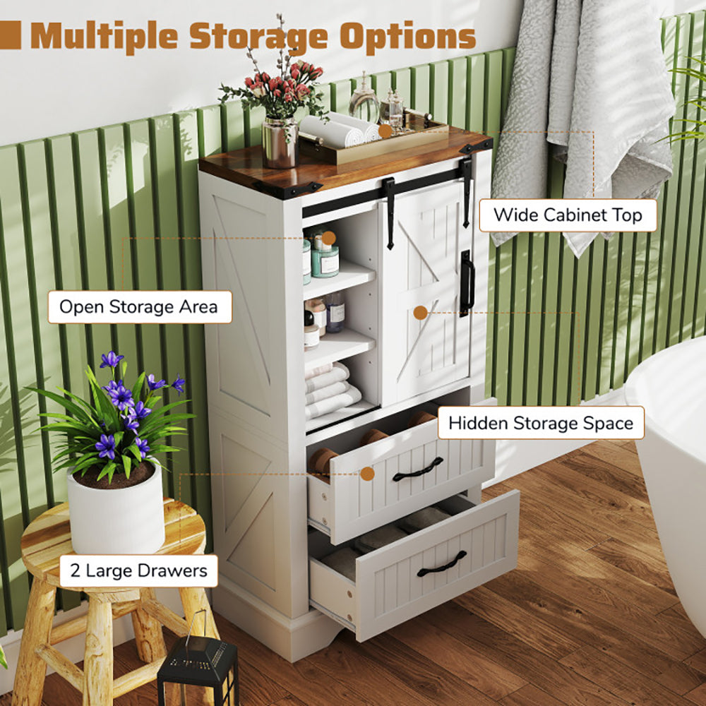 Farmhouse Bathroom Floor Cabinet Freestanding Wooden Storage Organizer