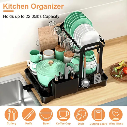 2-Tier Dish Drying Rack For Kitchen Counter Space Saving Rustproof Dish Rack With Drainboard Detachable Kitchen Drainer Organizer Set