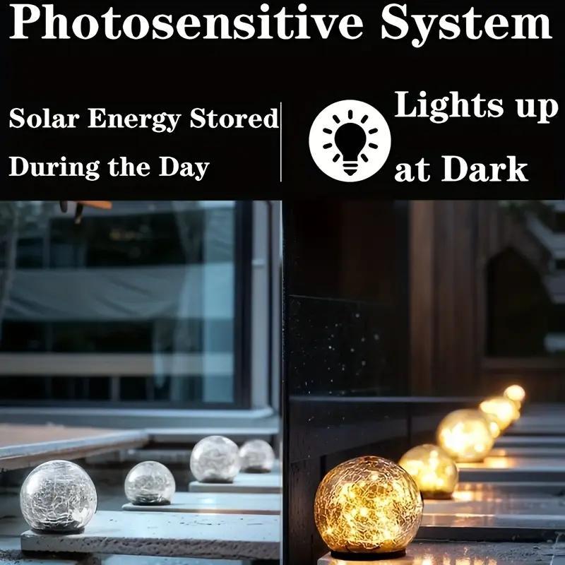 Solar Powered Outdoor Shatterproof High-quality Glass Ball Light With Ground Stakes. Automatic On Off Sensor. Warm, Soft Light Illuminates Patios, Terraces, And Lawns. Suitable For Weddings And Hallow