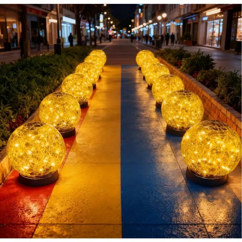 Solar Powered Outdoor Shatterproof High-quality Glass Ball Light With Ground Stakes. Automatic On Off Sensor. Warm, Soft Light Illuminates Patios, Terraces, And Lawns. Suitable For Weddings And Hallow