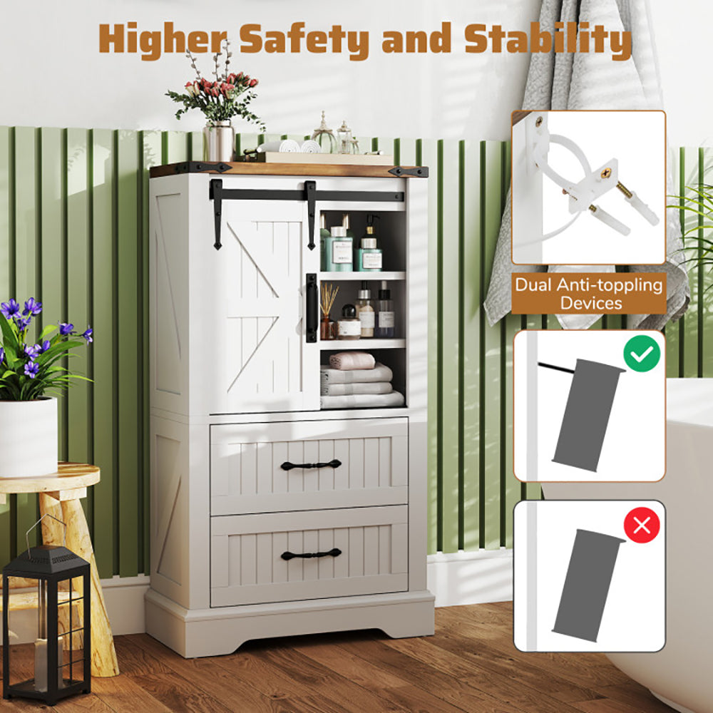 Farmhouse Bathroom Floor Cabinet Freestanding Wooden Storage Organizer