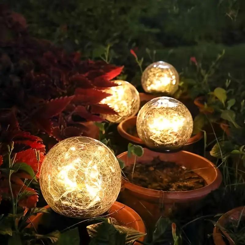 Solar Powered Outdoor Shatterproof High-quality Glass Ball Light With Ground Stakes. Automatic On Off Sensor. Warm, Soft Light Illuminates Patios, Terraces, And Lawns. Suitable For Weddings And Hallow