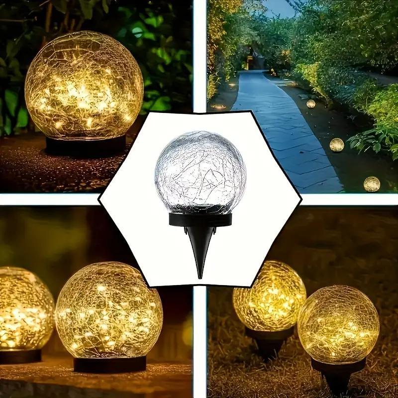 Solar Powered Outdoor Shatterproof High-quality Glass Ball Light With Ground Stakes. Automatic On Off Sensor. Warm, Soft Light Illuminates Patios, Terraces, And Lawns. Suitable For Weddings And Hallow